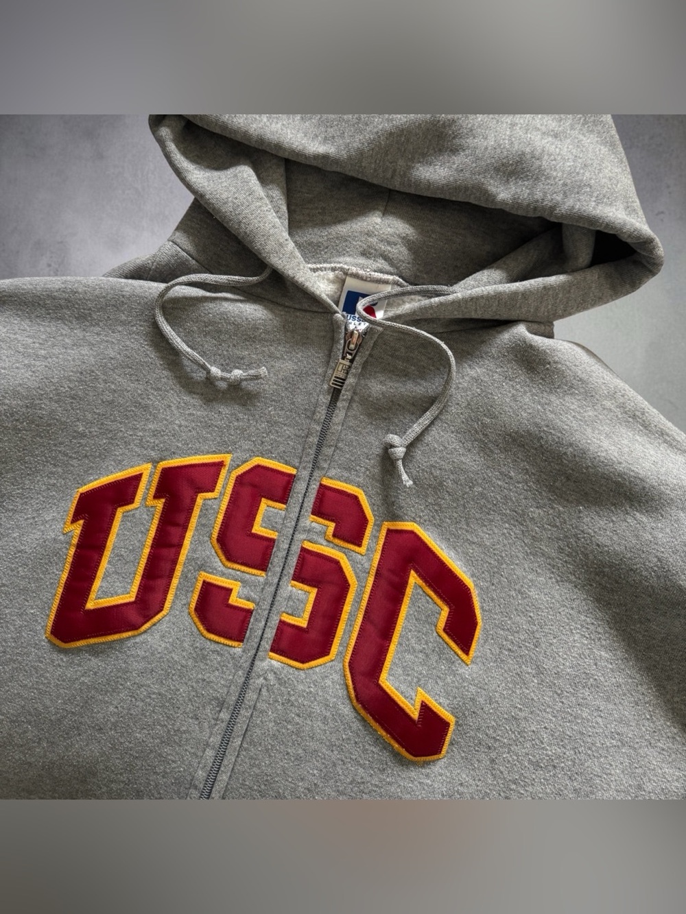 90s Vintage Russell Athletic USC Trojans Zip Hoodie Twill Sweatshirt Gray Men L